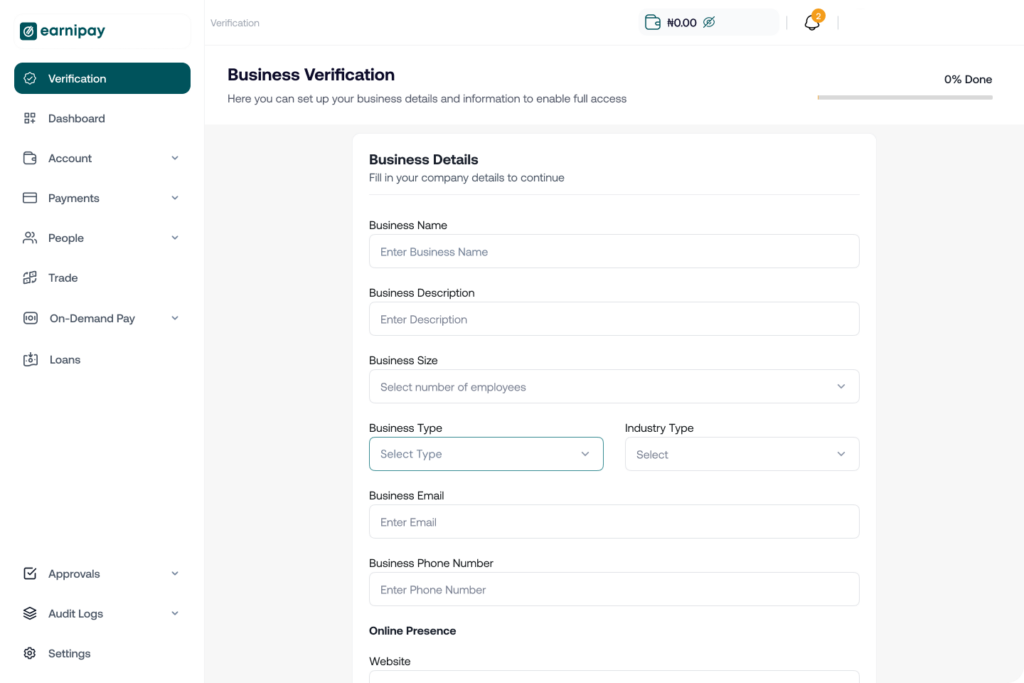 How to Verify Your Earnipay Business Account