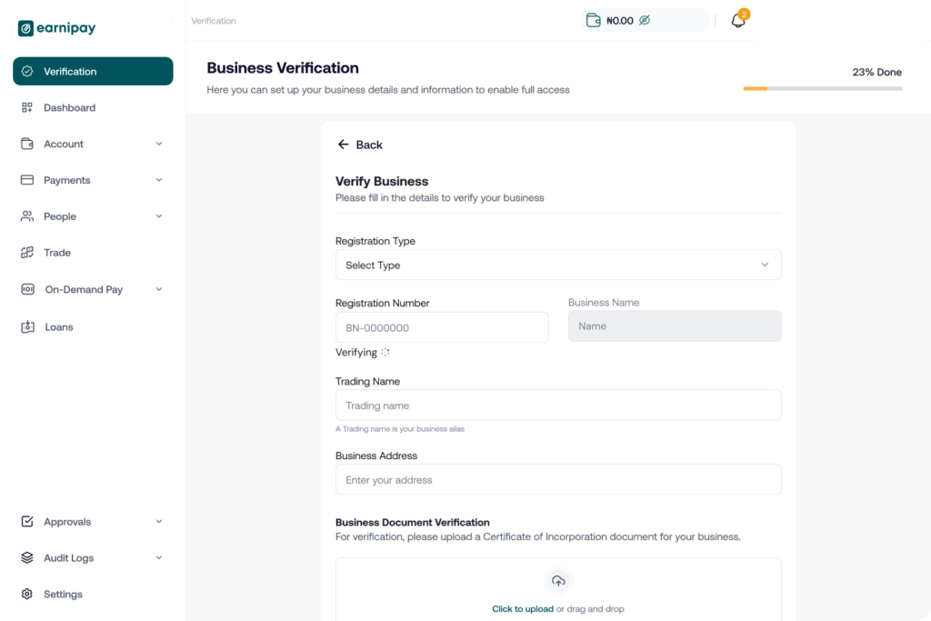 How to Verify Your Earnipay Business Account